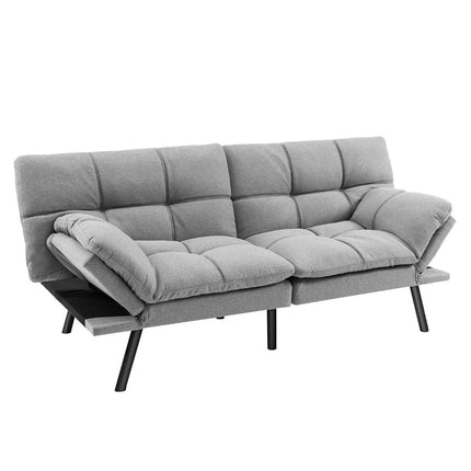 Pilka transformuojama futono sofa-lova su reguliuojamu atlošu