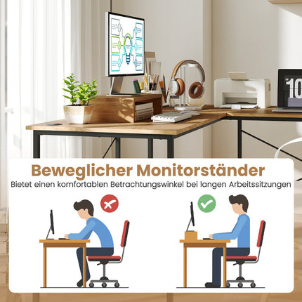 Konvertuojamas L formos stalas su nuimamu monitoriaus stovu