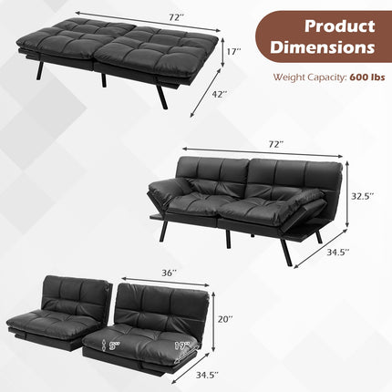Transformuojama viskoelastinė sofa-lova su reguliuojamais porankiais, juoda
