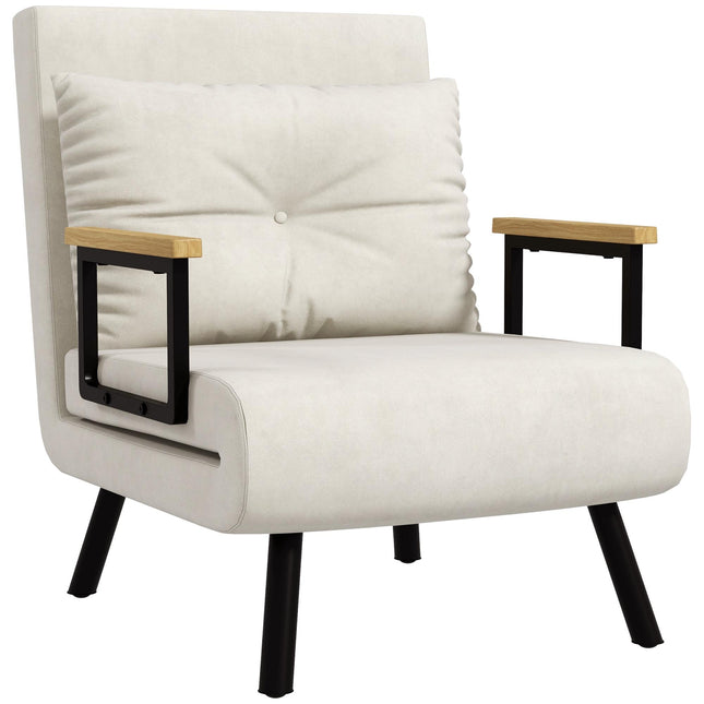Convertible Sleeper Chair, 5-Position Recliner, Cream, With Cushion