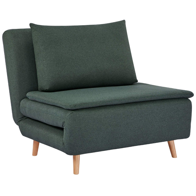 Convertible Sofa Bed Chair – Adjustable Backrest, Beechwood Legs, Dark Green