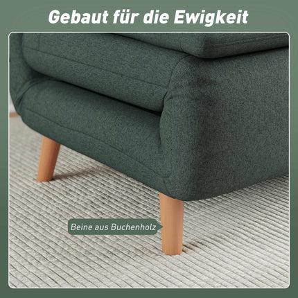 Išskleidžiama sofa-lova su reguliuojamu atlošu, buko medienos kojelėmis, tamsiai žalia