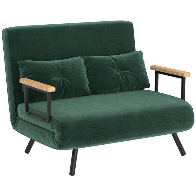 Convertible Sofa Bed with Adjustable Backrest, Green Fabric