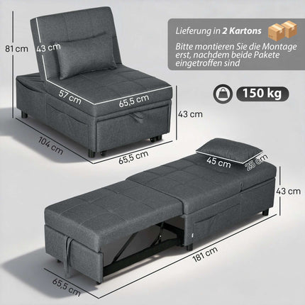 Išskleidžiama sofa-lova su reguliuojamu atlošu ir pagalvėle