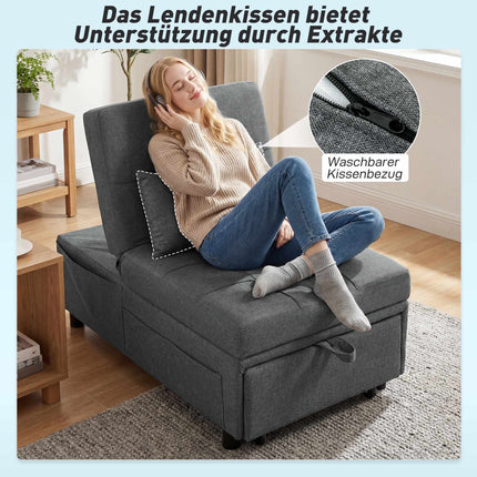Išskleidžiama sofa-lova su reguliuojamu atlošu ir pagalvėle