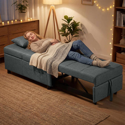 Išskleidžiama sofa-lova su reguliuojamu atlošu ir pagalvėle