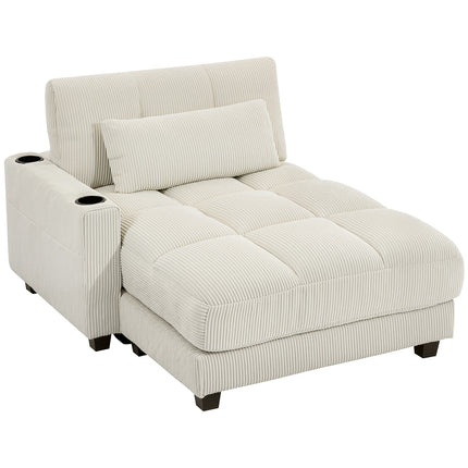Išskleidžiama sofa-lova su pagalvėlėmis, puodelių laikikliais, kreminės baltos spalvos