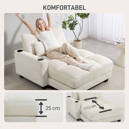 Išskleidžiama sofa-lova su pagalvėlėmis, puodelių laikikliais, kreminės baltos spalvos