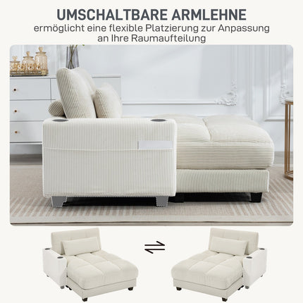 Išskleidžiama sofa-lova su pagalvėlėmis, puodelių laikikliais, kreminės baltos spalvos