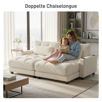 Išskleidžiama sofa-lova su pagalvėlėmis, puodelių laikikliais, kreminės baltos spalvos