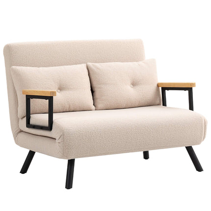 Išskleidžiama aksominė sofa-lova su pagalvėlėmis, smėlio spalvos