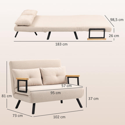 Išskleidžiama aksominė sofa-lova su pagalvėlėmis, smėlio spalvos