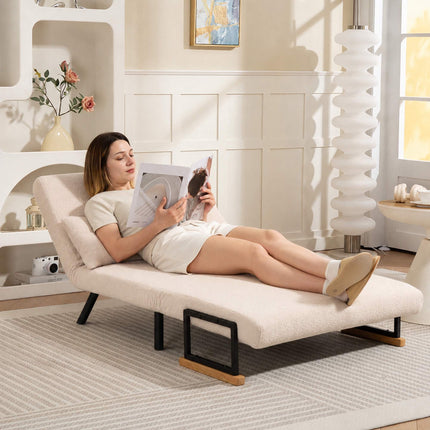 Išskleidžiama aksominė sofa-lova su pagalvėlėmis, smėlio spalvos