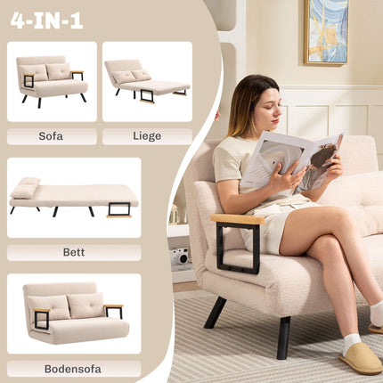 Išskleidžiama aksominė sofa-lova su pagalvėlėmis, smėlio spalvos