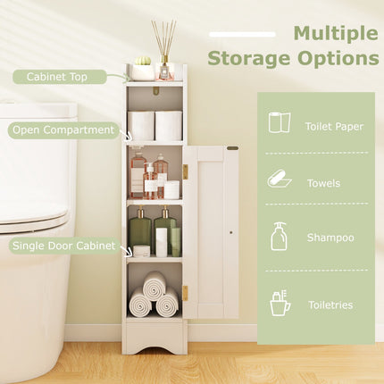 Corner Bathroom Floor Cabinet, 1 Door, Adjustable Shelves, White