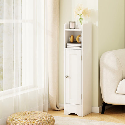 Corner Bathroom Floor Cabinet, 1 Door, Adjustable Shelves, White