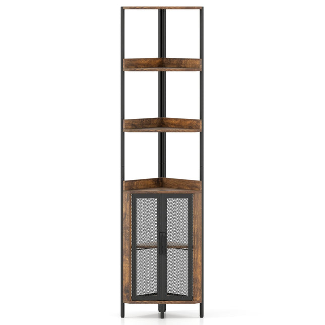 Kampinė knygų lentyna su spintele ir metaliniu rėmu, 170 cm