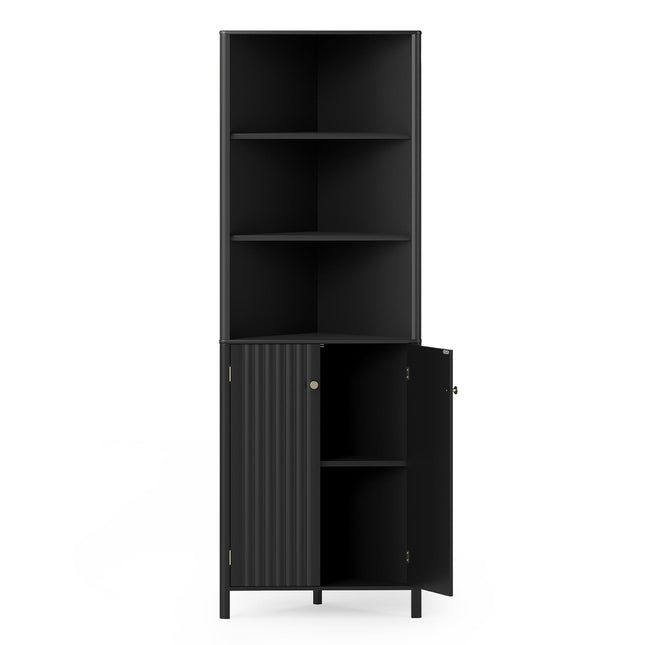 Kampinė virtuvės spintelė, 2 durys ir 5 lentynos, juoda, 68"