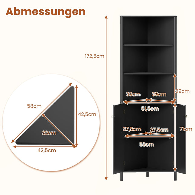 Kampinė virtuvės spintelė, 2 durys ir 5 lentynos, juoda, 68"