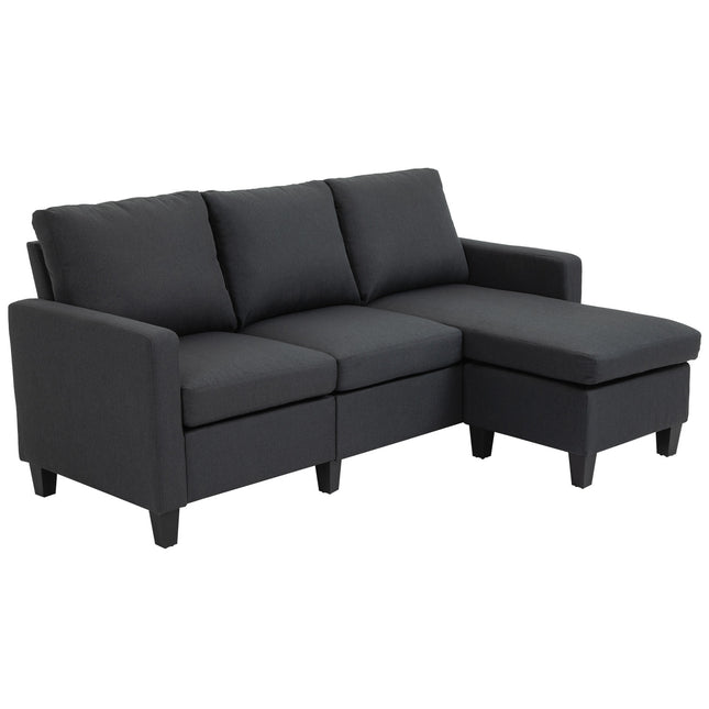 Kampinė sofa, Audinio sofa, Kampinė sofa, Sofų komplektas su dvipusiu šezlongu, L formos, Linas, Tamsiai pilka, 197 x 139 x 91 cm