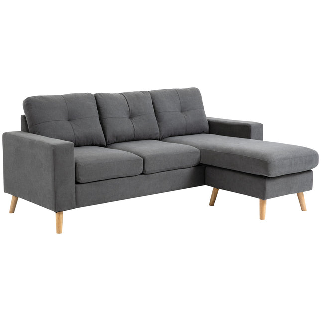 Pilka L formos kampinė sofa su šezlongu, lino imitacijos, 3 asmenims, 93x136x85 cm