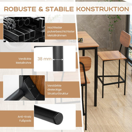 Valgomojo komplektas su baro kėdėmis, 4 vnt., tamsiai rudas, MDF