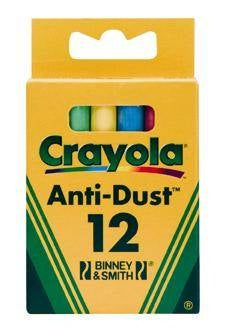 Crayola spalvotos kreidelės nuo dulkių, 12 vnt.
