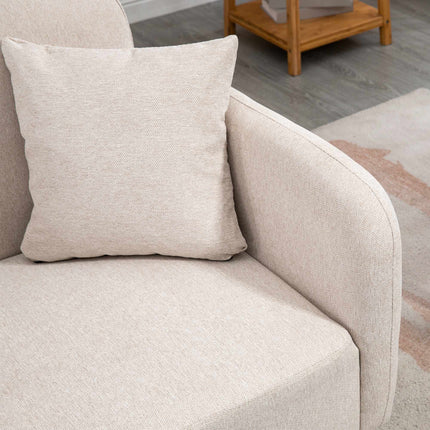 Kreminė dvivietė sofa su pagalvėlėmis, modernus dizainas, medinės kojelės