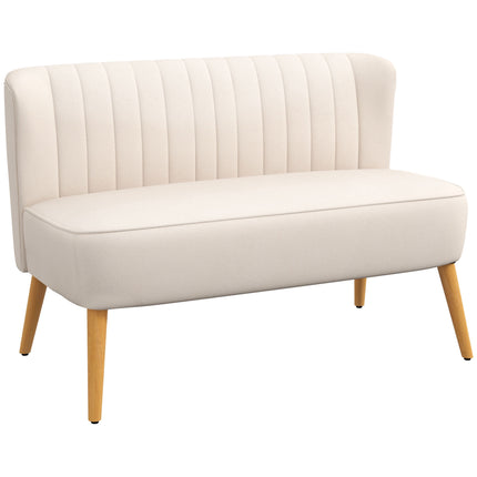 Kreminės baltos spalvos dvivietė sofa, patvarus audinys, medinės kojelės