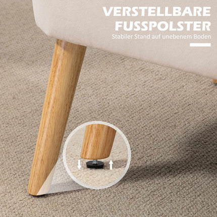 Kreminės baltos spalvos dvivietė sofa, patvarus audinys, medinės kojelės