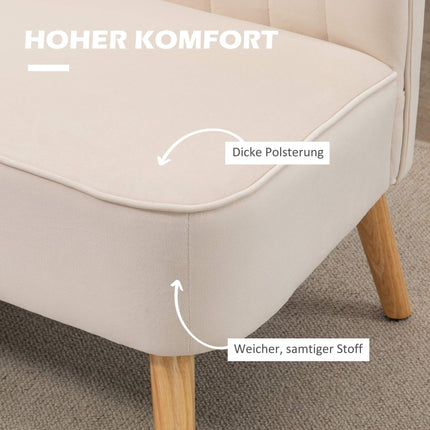 Kreminės baltos spalvos dvivietė sofa, patvarus audinys, medinės kojelės