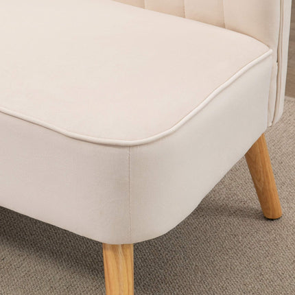 Kreminės baltos spalvos dvivietė sofa, patvarus audinys, medinės kojelės
