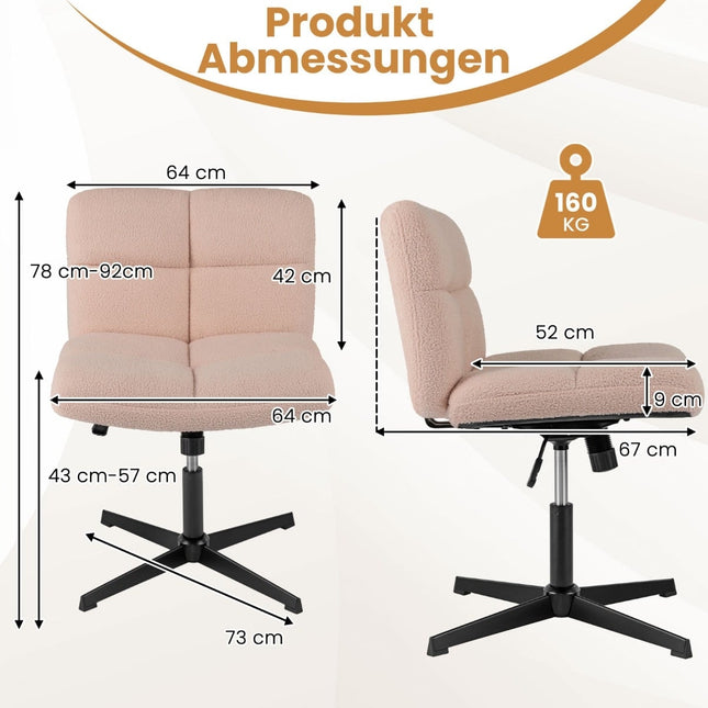 Sukryžiuota biuro kėdė, rožinis dirbtinis kailis, ergonomiškas dizainas