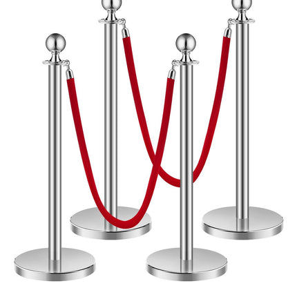 Crowd Control Stanchion Set, 4 Posts, 2 Velvet Ropes, 5 ft
