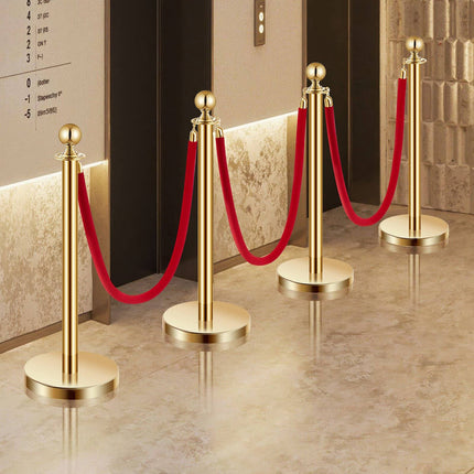 Crowd Control Stanchion Set, 8 Posts, 6 Red Velvet Ropes