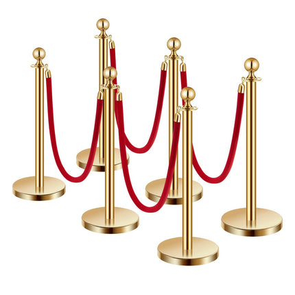 Crowd Control Stanchions Set, 6-Piece, Red Velvet Ropes