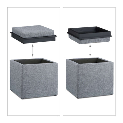 Cube Storage Ottoman with Reversible Tray Lid, 40 L, Grey, 300 kg Load