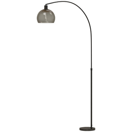 Curved Floor Lamp with Marble Base and Foot Switch, E27, 180 cm, Grey, Black