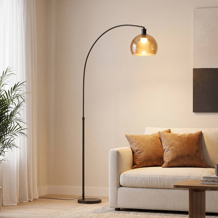 Curved Floor Lamp with Marble Base and Foot Switch, E27, 180 cm, Grey, Black