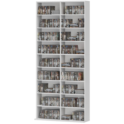 CD/DVD/Blu-ray Storage Rack, 14 Adjustable Shelves, White