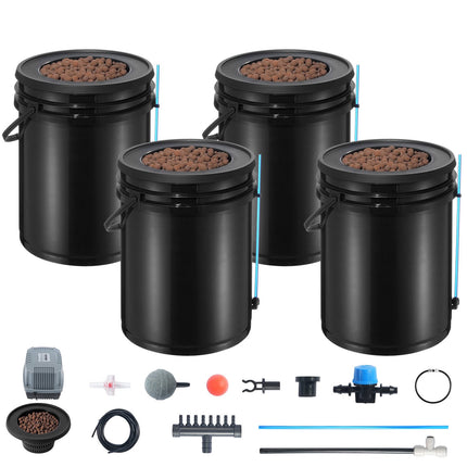 DWC Hydroponic System, 4 x 5-Gallon Buckets, Top Drip