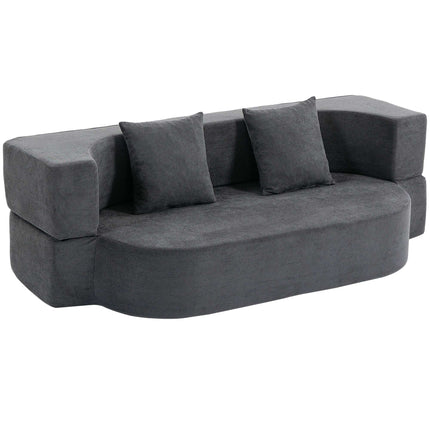Tamsiai pilka išskleidžiama sofa-lova – didelio tankio putplastis, šenilinis audinys