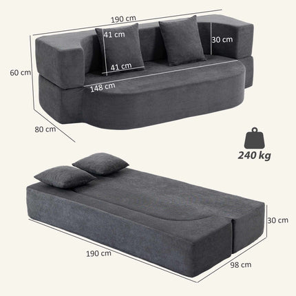 Tamsiai pilka išskleidžiama sofa-lova – didelio tankio putplastis, šenilinis audinys
