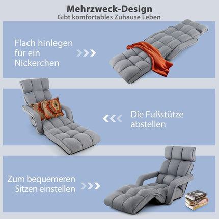 Sulankstoma sofa-lova su 6 reguliuojamomis padėtimis, 72 x 61 x 46,5 cm, pilka