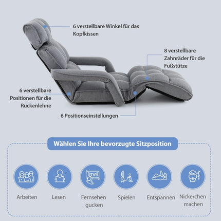 Sulankstoma sofa-lova su 6 reguliuojamomis padėtimis, 72 x 61 x 46,5 cm, pilka