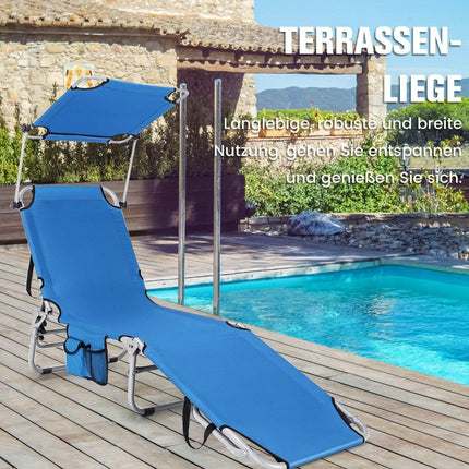 Deck chair folding beach lounger for outdoors blue