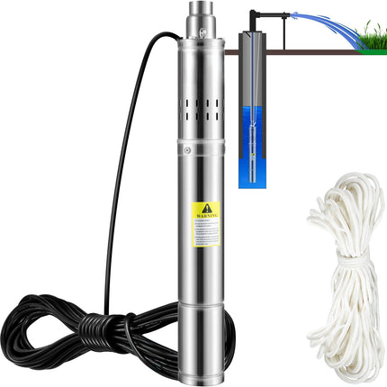 Deep Well Submersible Pump, 550W, 108 m Head, 20 m Cord