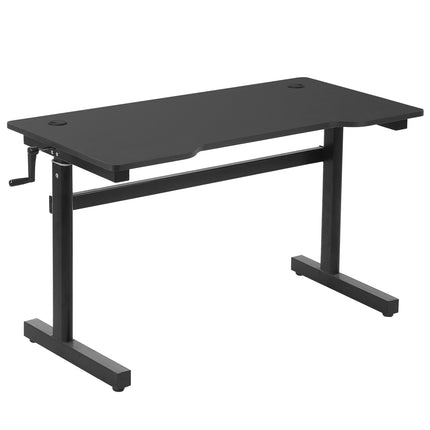 Kompiuterinis stalas, reguliuojamo aukščio, ranka pakeliamas, stovimas stalas, reguliuojamos kojų atramos, MDF, metalas, juodas, 120 x 60 x 72-117 cm