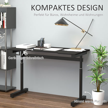 Kompiuterinis stalas, reguliuojamo aukščio, ranka pakeliamas, stovimas stalas, reguliuojamos kojų atramos, MDF, metalas, juodas, 120 x 60 x 72-117 cm