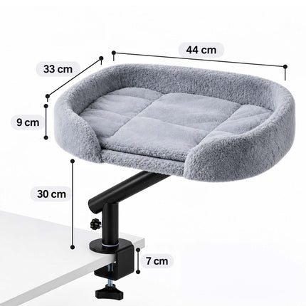 Desk Mounted Cat Bed with Clamp and Reversible Cushion, Grey, Up to 25 kg